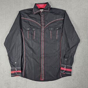 Ace of Diamond Black Western LS Shirt Red‎ Embroidery Button Up Mens Size S